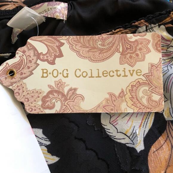 Band of Gypsies BOG Collective NWT Black Cream Foil Floral Slip Midi Skirt SZ XS - Picture 15 of 16